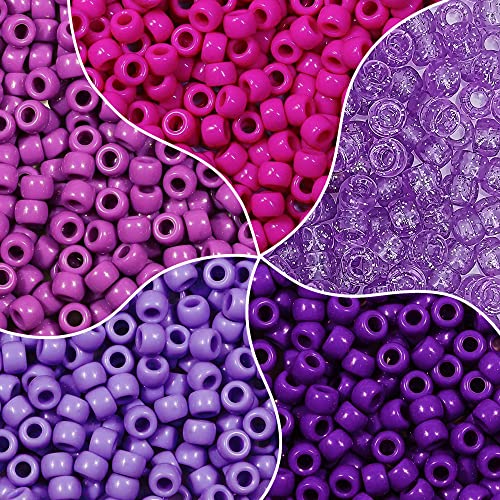 MIIIM 1000PCS 6x9mm Pony Beads Bulk, 5 Styles Purple for Bracelets Making Kit, Kandi, Hair for Braids, Craft for Jewelry Making (Purple) - color: Purple