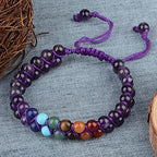 MASSIVE BEADS Double Layer Natural Chakra Healing Power Crystals Macrame Bracelet Yoga Stone Beads Gemstone Meditation Relax Anxiety Bangle for Unisex Women Men - color: 7-Chakras&Amethyst, size: 4mm
