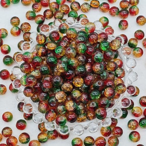 200pcs Crackle Glass Beads for Jewelry Making, 8mm Crystal Glass Bead, Round Spacer Bead, Green and Red Crafts Crystal Bulk Loose Beads for DIY Craft Earring Necklace Bracelet Jewelry - color: DarkGreen&Red, size: 8mm