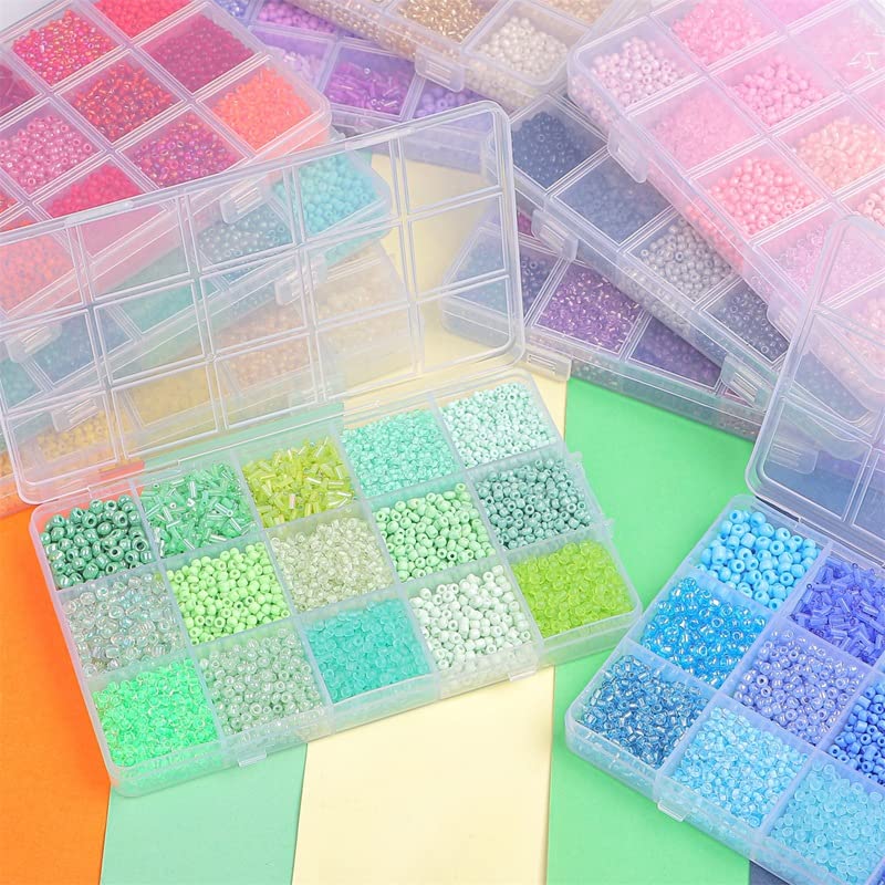 Mix 15 Color Glass Seed Tube Beads Glass Bugle Beads Loose Kit for Jewelry Making DIY Craft Beading (Mix 15 Color, Purple) - color: Purple