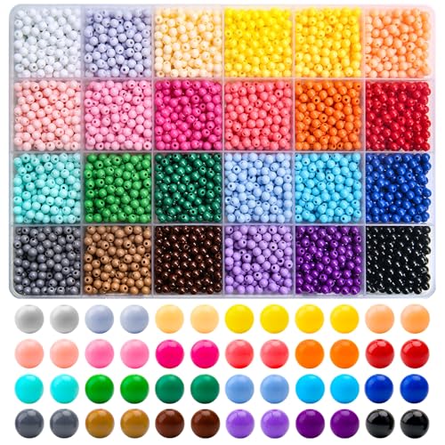 BONNY BOXX 3600Pcs 4mm Candy Color Acrylic Round Beads, 24 Colors Assorted Plastic Bubble Gum Beads with Hole Loose Beads Bulk for Bracelets Necklace Jewelry Making DIY Crafts - color: Acrylic Round Beads Set - 4MM