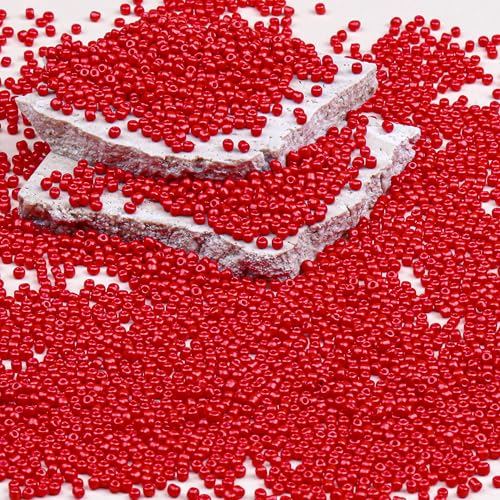 8/0 Glass Seed Beads Bulk, Bright Red 3mm Tiny Round Craft Seed Bead, Small Mini Pony Beads for Jewelry Making Bracelet Necklace Wrist Beading Weaving Supplies, 2500pcs - color: Bright Red