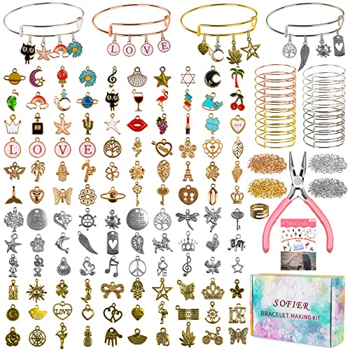Sofier 542pcs Bangle Bracelet Making Kit DIY Jewelry Making Kit and Supplies Expandable Charm Bracelets Pendants Plier Set Toy Art Craft Gift for Girl Teen Women Adult - color: Multiple