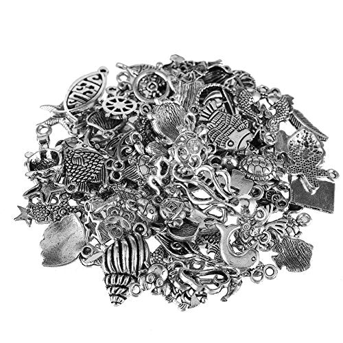 CCINEE Wholesale 100 Pieces Assorted Antique Charms Ocean Themed Sliver Pendants for Jewelry Making and Craft Making