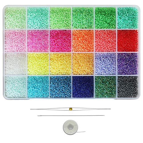 Bala&Fillic 2mm Size Almost Uniform Colors Lined Glass Seed Beads About 20000pcs 12/0 Crystal Seed Beads for Jewelry Making (About 850pcs/Color, 24 Colors) - color: 24 Colors Lined -Size 2mm