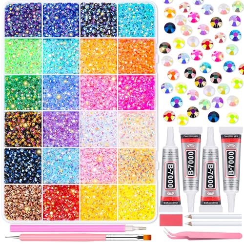 Audab Multicolor 4mm AB Rhinestone Kit with 16000pcs, 4pcs B7000 Jewelry Glue, Tools for Bedazzling Crafting, Graduation Cap, Jewelry, Shoes & Nails - size: 4mm