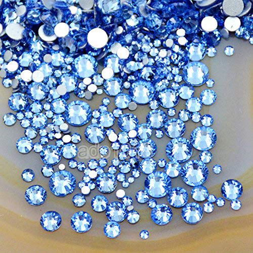 AD Beads 1440 Pieces Mixed Size No Hotfix Glue on Quality Glass Flatback Rhinestones Round Crystal Gems (06 Lt. Sapphire) - color: Lt. Sapphire 06