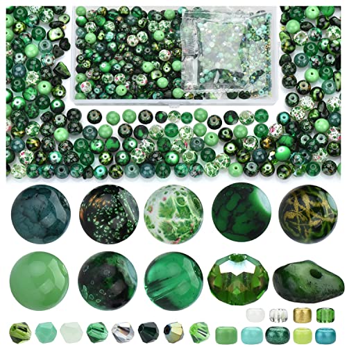 Glass Beads Jewelry Making Kit, Fresh Green Color-900pcs Include 8mm Assorted Beads, 4mm Bicone Crystal Beads, 2-4mm Spacer Seed Beads for DIY Bracelet, Earring Necklace Pendants Making Supplies - color: Green