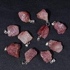 10pcs Irregular Raw Natural Strawberry Rock Stone Pendant Healing Crystal Chakra Gemstone Charm for Jewelry Making DIY Necklace Earrings Accessories Reiki - color: Strawberry