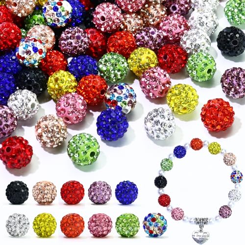 Dowarm 110PCS 10MM Rhinestone Beads for Jewelry Making, Mix 11 Colors Round Polymer Clay Crystal Beads for Crafts Bracelet Necklace Earring Beaded Pen, Shamballa Pave Disco Bead - color: Mix 11 Colors, size: 10MM