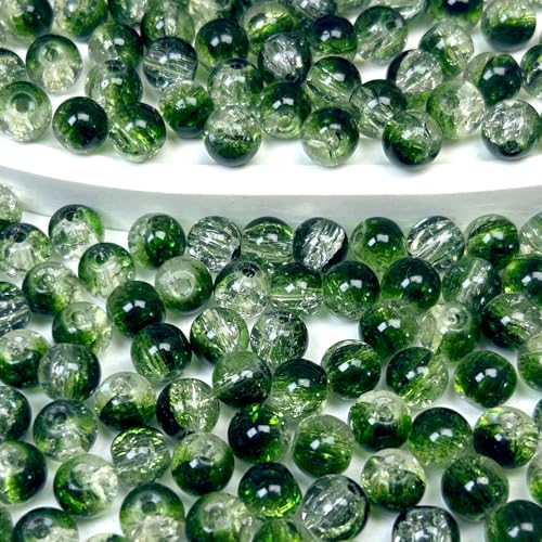 265pcs Crackle Glass Beads for Jewelry Making, 6mm Crystal Glass Bead, Round Spacer Bead, Dark Green Crafts Crystal Bulk Loose Beads for DIY Craft Earring Necklace Bracelet Jewelry - color: Dark Green, size: 6mm