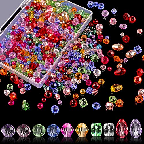 Crystal Beads, 600 Pcs Assorted Glass Beads for Jewelry Making, Rondelle Beads with Container Box, Mixed Color (4/6/8mm) - color: multicolored