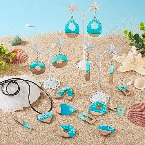 FASHEWELRY 20Pcs Ocean Resin Wood Earring Charms Transparent Wooden Earring Blanks Blue Geometry Boho Charms Summer Wooden Earring Pieces for DIY Jewelry Making - color: Ocean Theme