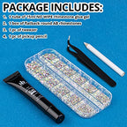 BELLEBOOST Nail Art Rhinestone Glue Gel&1 Box Flatback Gems Kit, 1 Tube of 15ml Rhinestone Gel Glue(UV/LED Needed)+Crystal AB Gems with Pickup Tools - color: A07-AB