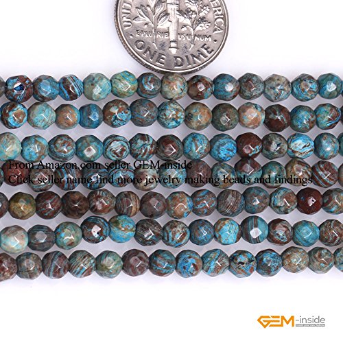 GEM-Inside 4mm Round Dyed Blue Crazy Lace Agate Faceted Gemstone Loose Beads Energy Stone Power Beads for Jewelry Making 15"