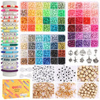 QUEFE 9000 Clay Beads Bracelet Making Kit, 72 Colors Friendship Bracelet Beads, Polymer Heishi Beads with Charms for Jewelry Making, Gifts, Crafts, Preppy