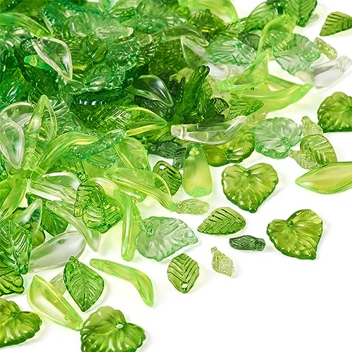 Beadthoven 320pcs Acrylic Green Leaf Beads Transparent Green Maple Leaves Shaped Beads Charms Bulk Cute Crystal Jewelry Hanging Ornaments for Jewelry Making Necklace Earrings Bracelets DIY Supplies - color: Leaves