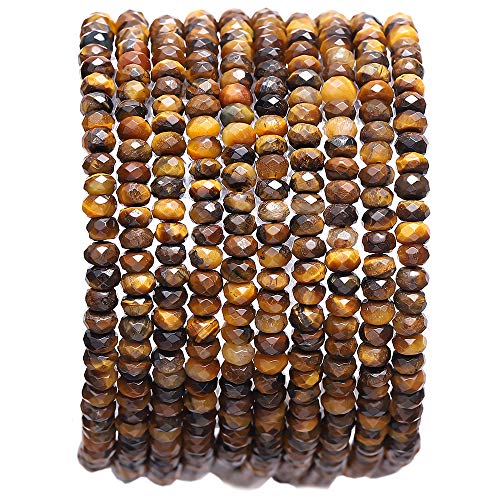 BEADIA Faceted Natural Tiger Eye Stone Rondelle 3x4mm Loose Semi Gemstone Beads for Jewelry Making 38cm - color: Tiger Eye Faceted Rondelle, size: 3x4mm