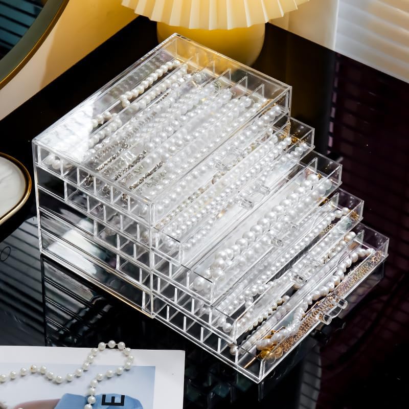 CLUQMEIK Necklace Box Tray with 5 Clear Drawers, Dustproof Necklaces Holder Storage Display Case, Necklace Tray Drawer for Pendant Suitable for Women and Girls (Transparent) - color: Clear-5layer