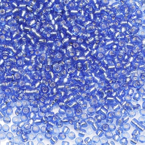 Bala&Fillic Blue Sliver Lined Color Size 4mm Seed Beads About 1200pcs/100Grams in Bag, 6/0 Glass Craft Beads for Making Bracelet and Necklace (Sliver Lined Blue) - color: Blue, size: 4mm