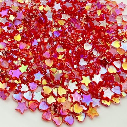 450Pcs Acrylic Beads AB Crystal Star Beads Heart Beads for Jewelry Making DIY Bead Bracelet Necklace Earrings(Bright Red) - color: Bright Red