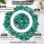 Malachite Pre Drilled Crystal Crushed Chips Beads for Bracelets Making, DIY Handmade Natural Healing Crystals (25 Inch Strand) - color: Malachite