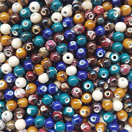 INSPIRELLE 180 Pieces Porcelain Beads Chinese NOT-Round Ceramic Beads 8mm for Handmade Jewelry Making Bracelets Necklace Making, Variable Glaze - color: Variable Glaze