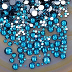AD Beads 1440 Pieces Mixed Size No Hotfix Glue on Quality Glass Flatback Rhinestones Round Crystal Gems (08 Blue Zircon) - color: Blue Zircon 08