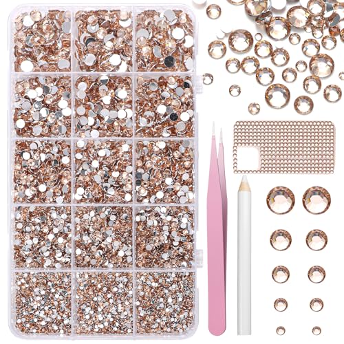 16000 Pcs Resin Rhinestones for Crafting, Flatback Champagne Gems Jelly Rhinestones, Mixed Sizes Champagne Bedazzling Crystal with Pickup Tool for DIY Crafts Clothing Tumblers Mugs Shoes Nail Art - color: Set-14