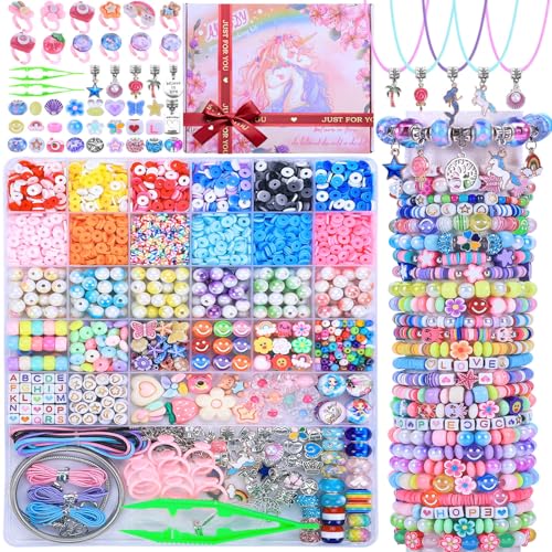 AIPRIDY 3200 Pieces Girls Toys Bracelet Making Kit, Unicorn/Mermaid Clay Beads Jewelry Activity Kit, DIY Crafts Birthday Christmas Gifts for Girls Ages 5 6 7 8 9 10 11 12 Years Old (Light Pink) - color: Light Pink
