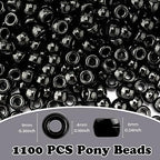 QPIXVB 1100PCS Pony Beads Black,Beads for Jewelry Making,Friendship Bracelet Kit Bead for Bracelets Making,Bulk Plastic Hair Bead for Crafts - color: black beads