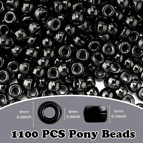 QPIXVB 1100PCS Pony Beads Black,Beads for Jewelry Making,Friendship Bracelet Kit Bead for Bracelets Making,Bulk Plastic Hair Bead for Crafts - color: black beads