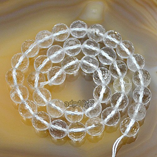 AD Beads Natural Smooth & Faceted Clear Quartz Gemstone Round Loose Beads 15.5" 4mm 6mm 8mm 10mm 12mm 14mm (10mm, Faceted) - color: Faceted, size: 10mm