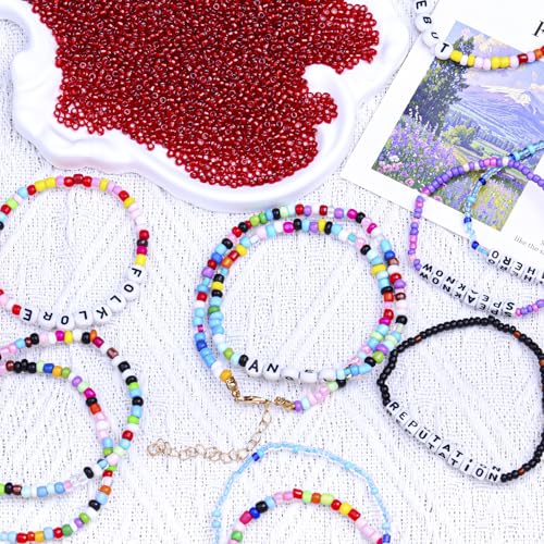 2000pcs Glass Seed Beads Bulk, 4mm 6/0 Mini Pony Spacer Small Individual Color Seed Beads for DIY Bracelet Necklaces Wrist Jewelry Making, Frosted Silver Bright Red - color: Frosted Silver Bright Red