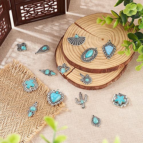 PH PandaHall 24Pcs Western Jewelry for Women Earring Bohemian Turquoise 12 Styles Pendant Charm DIY Bracelet Necklace Making, # Sky Blue (FIND-TA0001-79-Yilisi)
