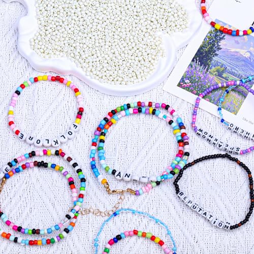 2000pcs Glass Seed Beads Bulk, 4mm 6/0 Mini Pony Spacer Small Individual Color Seed Beads for DIY Bracelet Necklaces Wrist Jewelry Making, Beige White - color: Beige White