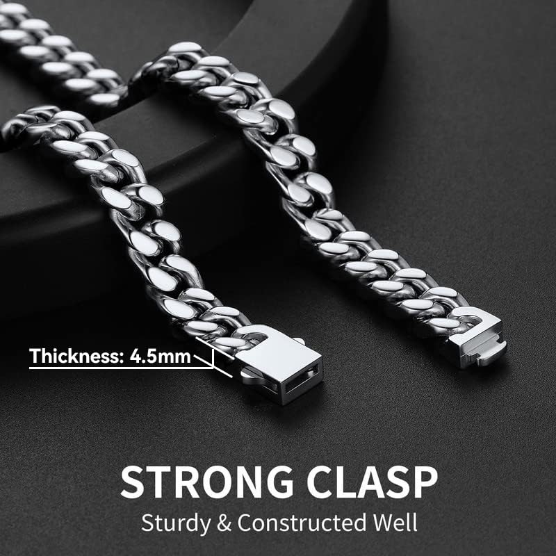 ChainsHouse Stainless Steel Mens Cuban Link Chain, Black/ 18K Gold Plated Miami Cuban Chain Necklace, 5mm/7mm/9mm/12mm/14mm Width, No Tarnish& Durable Hip Hop Mens Jewelry, 18"-30", Send Gift Box - color: a. 9mm width-steel, size: 26 inches