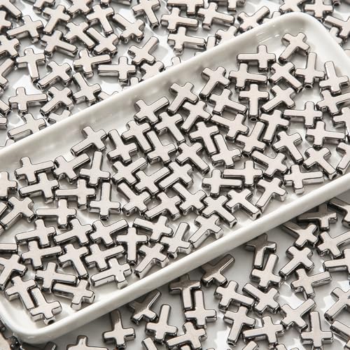 300pcs Cross Beads Acrylic Black Cross Bead Crosses Spacer Bead Bulk for DIY Crafting Necklace Bracelet Jewelry Making Keychain (Black) - color: black
