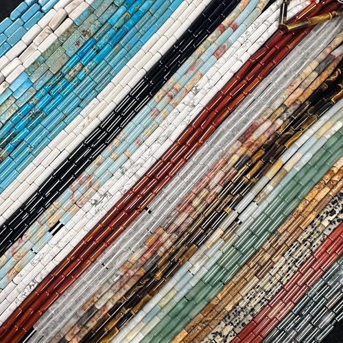 32 Pcs 4x13mm Blue Turquoise Stone Bead Rectangle Tube Loose Gemstone Beads for Bracelets Jewelry Making Crafts Adults - color: Stabilized Turquoise, size: 4x13mm