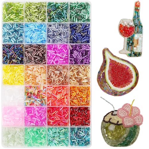 Tube Seed Beads 7mm Crafts Glass Bugle Beads with for Jewelry Making Embroidery Decoration (28 Colors, 8400pcs) - size: 7mm