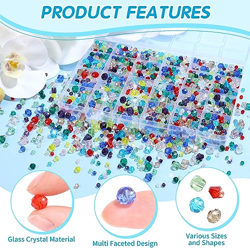 cridoz 1710 Pieces Crystal Glass Beads for Jewelry Making and Crafts, Colorful Beads for Bracelets, DIY Crafts and Home Ornaments