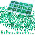 1500 Pcs Crystal Glass Beads for Jewelry Making – 12 Styles Bicone, Rondelle, Cube, Teardrop & 3mm Spacer Beads, DIY Bracelet Necklace Earring Craft Kit(Malachite Green) - color: Malachite Green