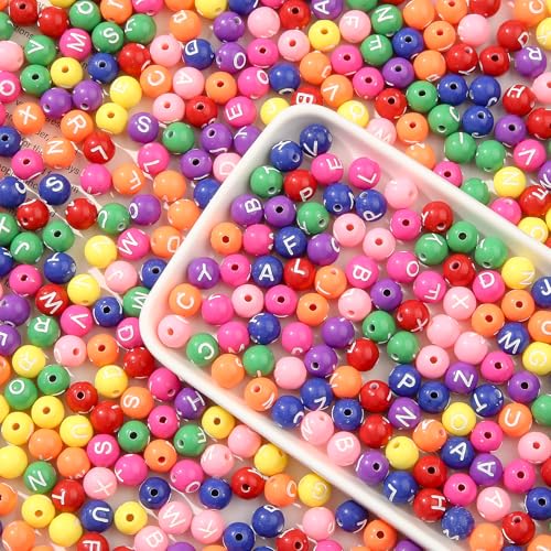 8mm Acrylic Beads 600pcs Round Letter Bead Multicolor Spacer Bubble Beads Plastic Crafts Bead for DIY Necklaces Bracelets Earrings Jewelry Making (Letters) - color: rose pink&green&blue