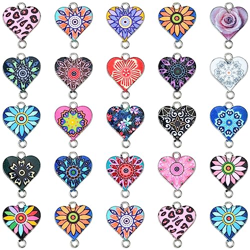 DanLingJewelry 42Pcs Random Color Enamel Heart Connector Charms Colorful Heart Link Charms for DIY Necklace Bracelet Jewelry Making - color: 42pcs - Heart - Random