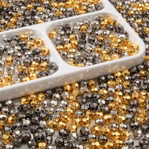 8mm Acrylic Beads 600pcs AB Golden&Silver Spacer Bubble Bead Plastic Crafts Beads for DIY Necklaces Bracelets Earrings Jewelry Making (Golden&Silver&Grey) - color: golden&silver&grey
