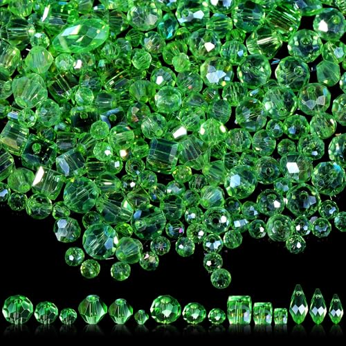 Kigeli 1280 Pcs Glass Beads Bulk Assorted Crystal Beads for Jewelry Making Faceted Teardrop Rondelle Briolette for DIY Crafts Necklace Wristband Earring Kit(Classic,Green) - color: Green, style: Classic