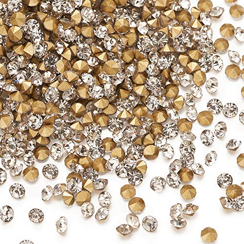Fashewelry 1440Pcs Pointed Back Clear Glass Rhinestone Cabochons 4mm Mini Faceted Crystal Diamante Gem Cab Covers with Gold Plated No Hole for DIY Jewelry Making - color: Clear, Golden Back, size: 4mm-glass