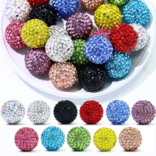 Dowarm Mixed 11 Colors 16MM Rhinestone Beads for Jewelry Making, 22PCS Round Polymer Clay Crystal Beads for Crafts Bracelet Necklace Earring Beaded Pen, Fancy Shamballa Pave Disco Ball Diamond Bead - color: Mix 11 Colors, size: 16MM