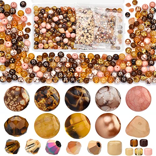 Craft Crystal Beads Jewelry Making Kit, Shade Brown Beads Including 8 Types of Round Beads, with Bicone Beads, Rondelle Beads, Gravel Beads and Seed Beads for Bracelet Making - color: Brown