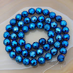 AD Beads Natural Faceted & Smooth Metallic Hematite Round Gemstone Loose Beads 16" 2mm 3mm 4mm 6mm 8mm 10mm (8mm, Metallic Blue (Faceted)) - color: Metallic Blue (Faceted), size: 8mm